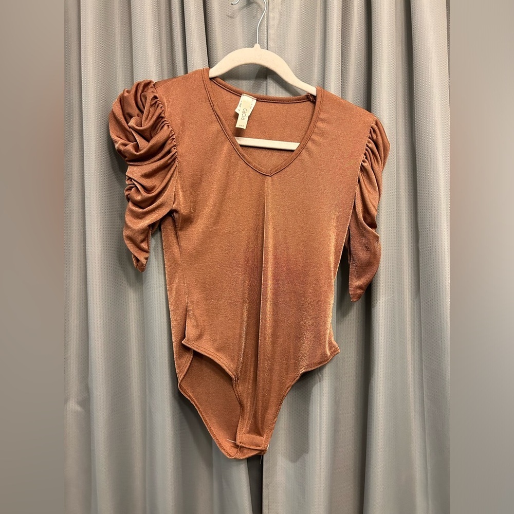 Cacia Body suit with ruched copper shimmer snap closure S 0220 #48